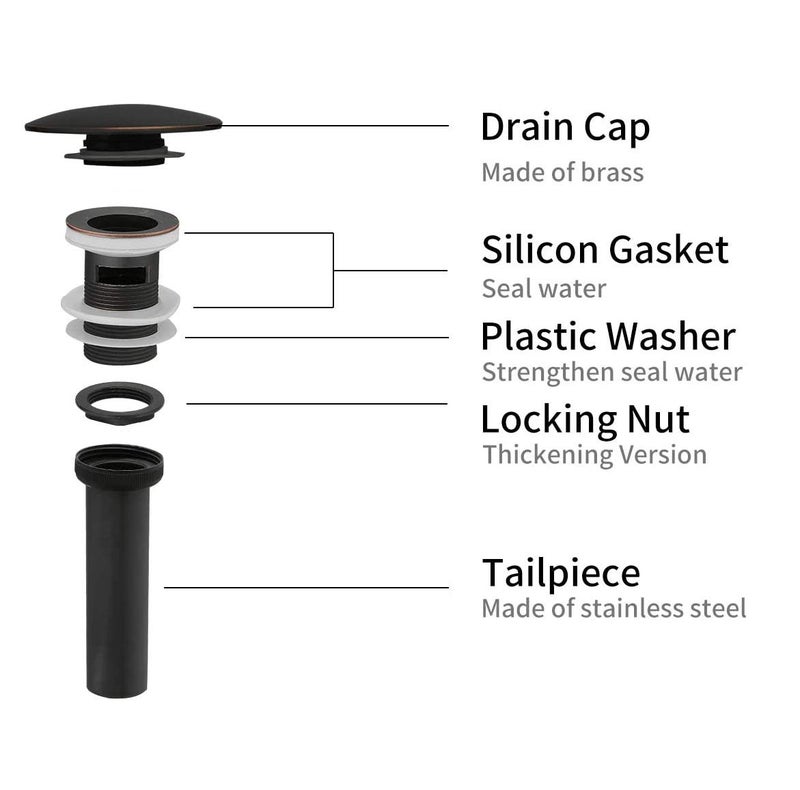 BWE Black Vessel Sink Drain Stopper with Overflow, Fits Standard Bathroom Sink Hole 1-1/2" to 1-3/4", Matte Black - Image 3